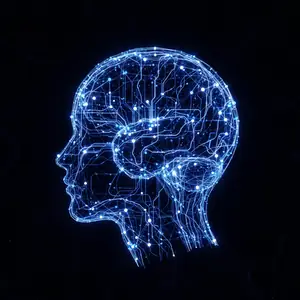 A head made of a network of connections, a symbol of artificial intelligence