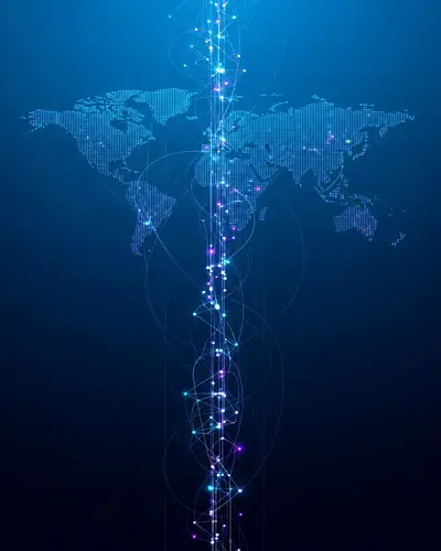 Network of digital connections in shades of blue