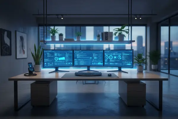 Modern office with several monitors
