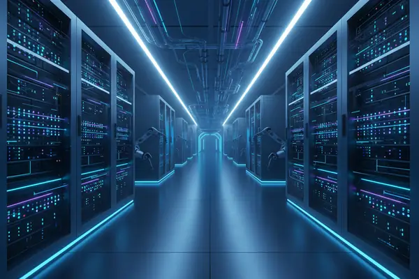 Data centre aisle with server racks